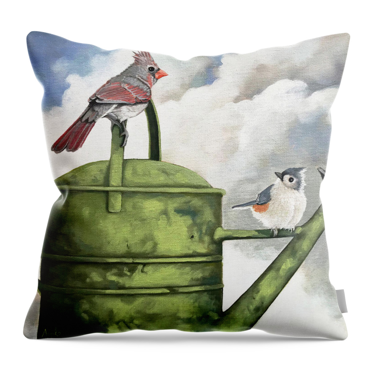 Birds Throw Pillow featuring the painting Sharing by Linda Apple