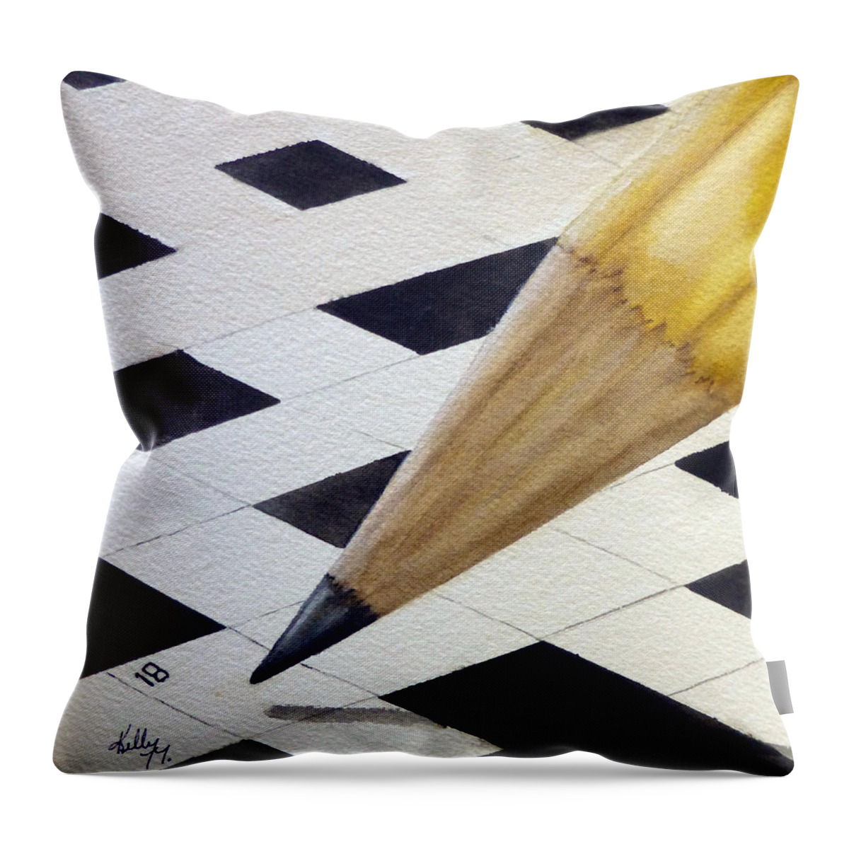 Crossword Throw Pillow featuring the painting Puzzle and Pencil by Kelly Mills