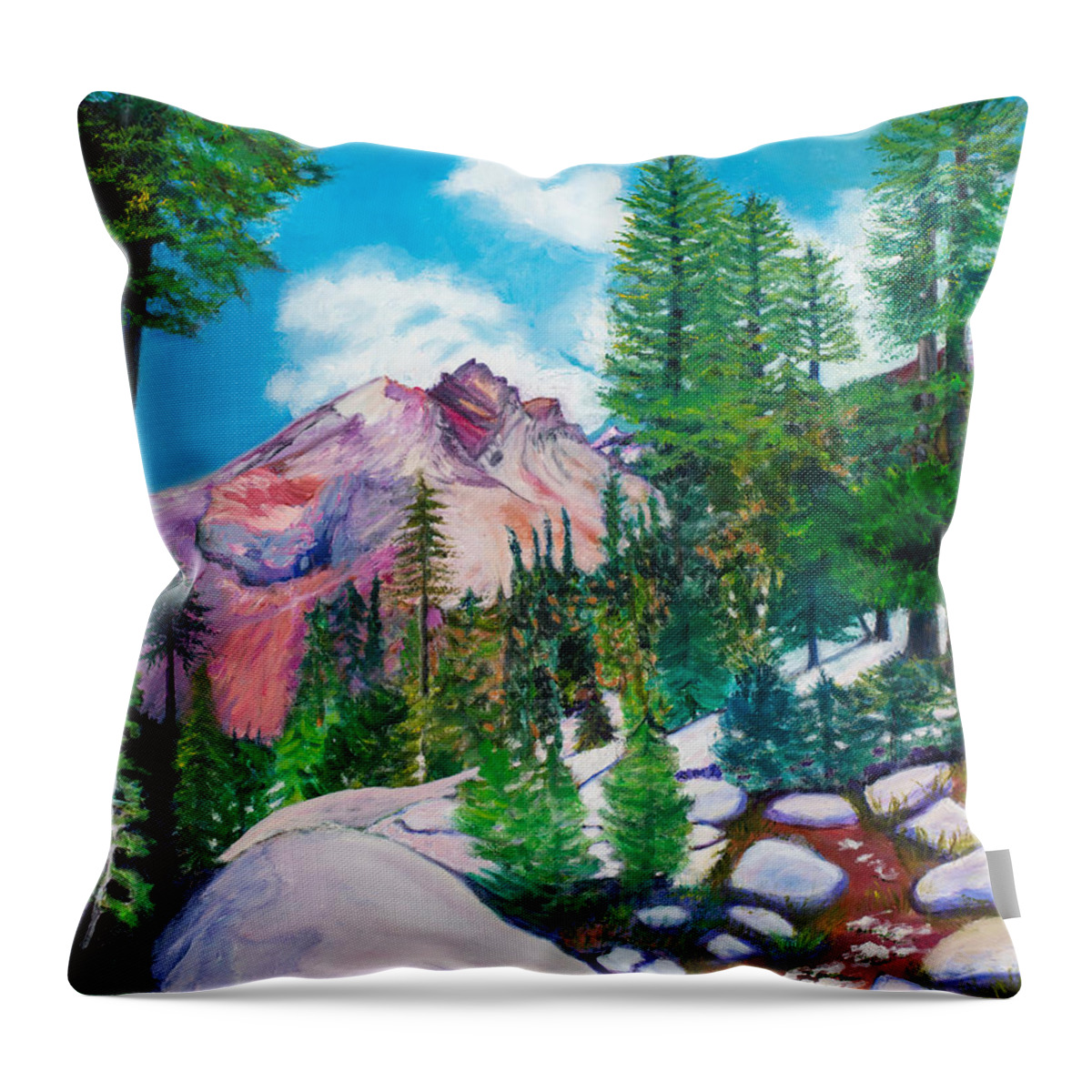 Mountain Throw Pillow featuring the painting Shasta Path by Santana Star