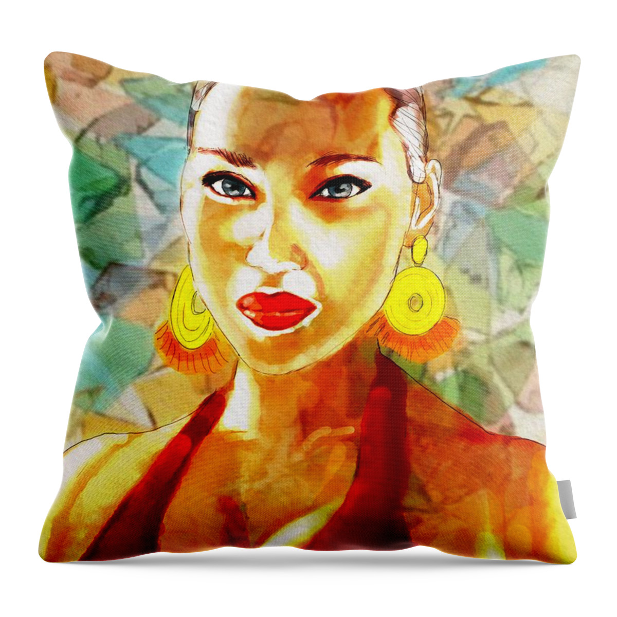 Portrait Throw Pillow featuring the digital art She Is The Sun by Michael Kallstrom
