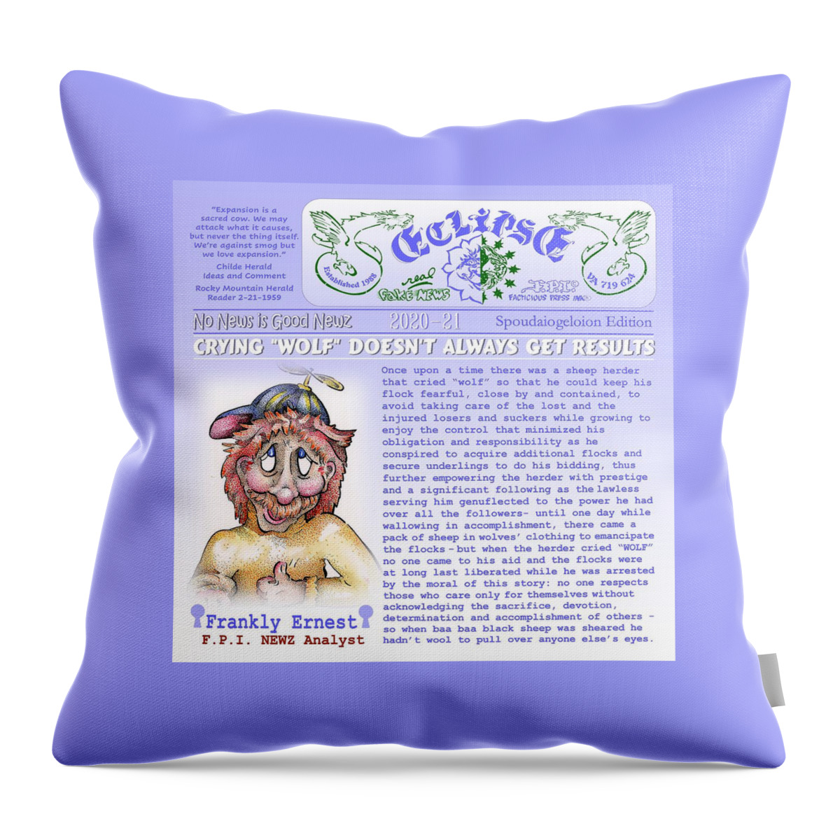 Reporter Art Throw Pillow featuring the mixed media Sheep in Wolves Clothing by Dawn Sperry