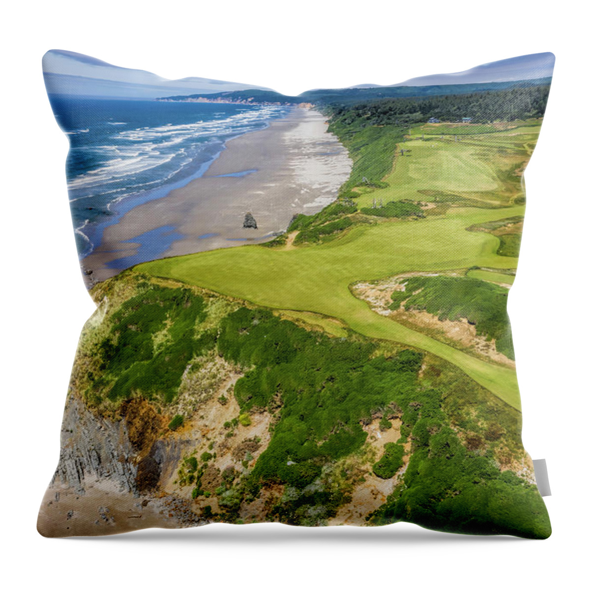 Bandon Dunes Throw Pillow featuring the photograph Sheep Ranch Golf Hole 16 v2 by Mike Centioli