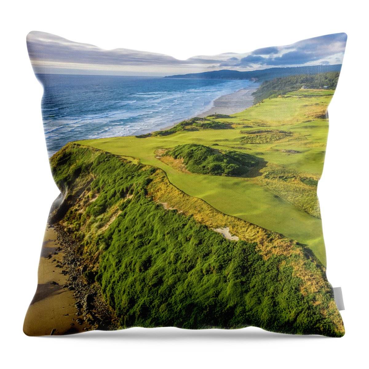 Bandon Dunes Throw Pillow featuring the photograph Sheep Ranch Golf Hole 16 v3 by Mike Centioli