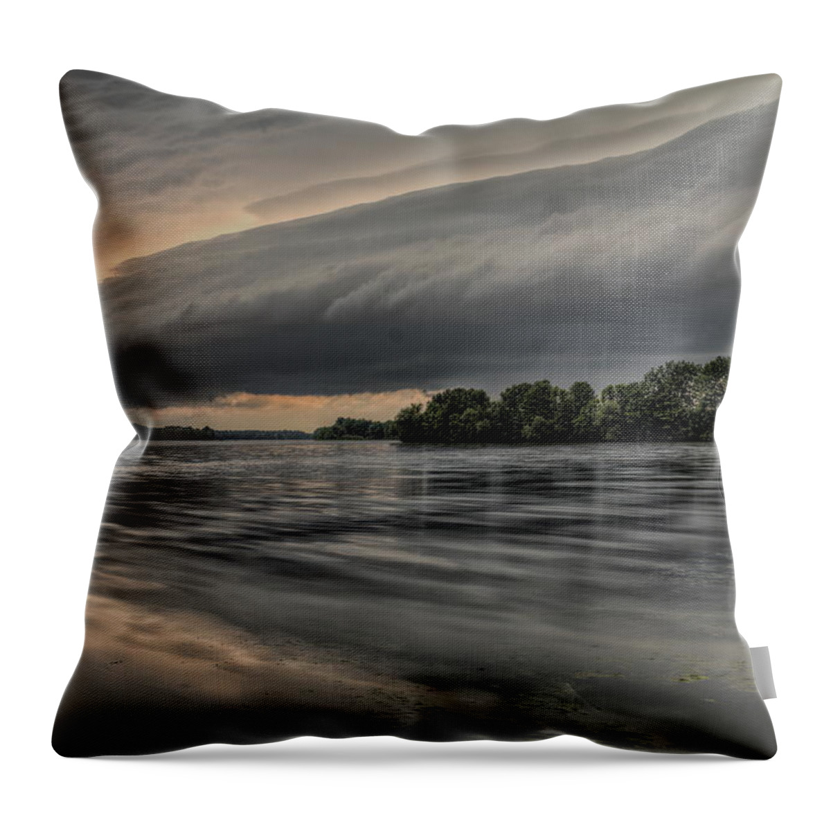 Weather Throw Pillow featuring the photograph Shelf Cloud Over Lake Wausau by Dale Kauzlaric