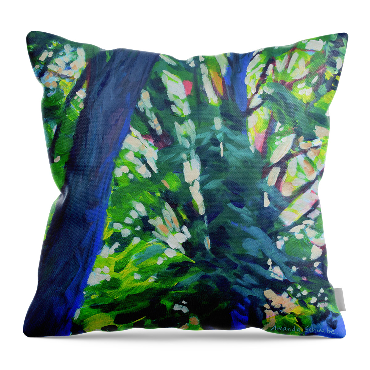 Trees Throw Pillow featuring the painting Sheltered by Amanda Schwabe