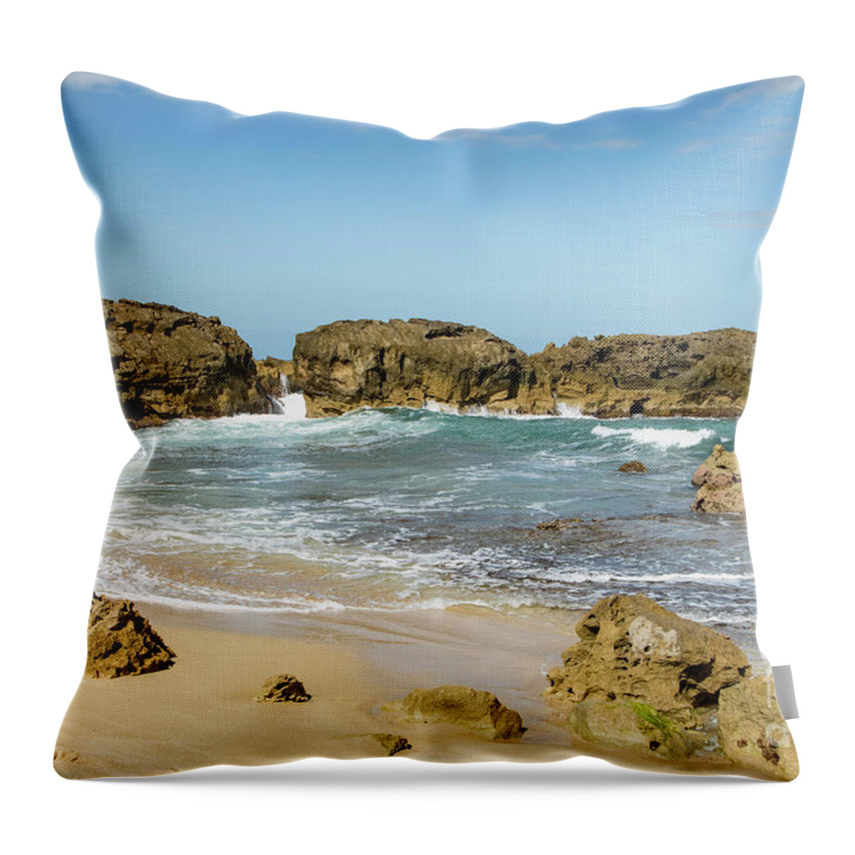 Sheltered Throw Pillow featuring the photograph Sheltered Cove on the Coast, Mar Chiquita Beach, Manati, Puerto Rico by Beachtown Views