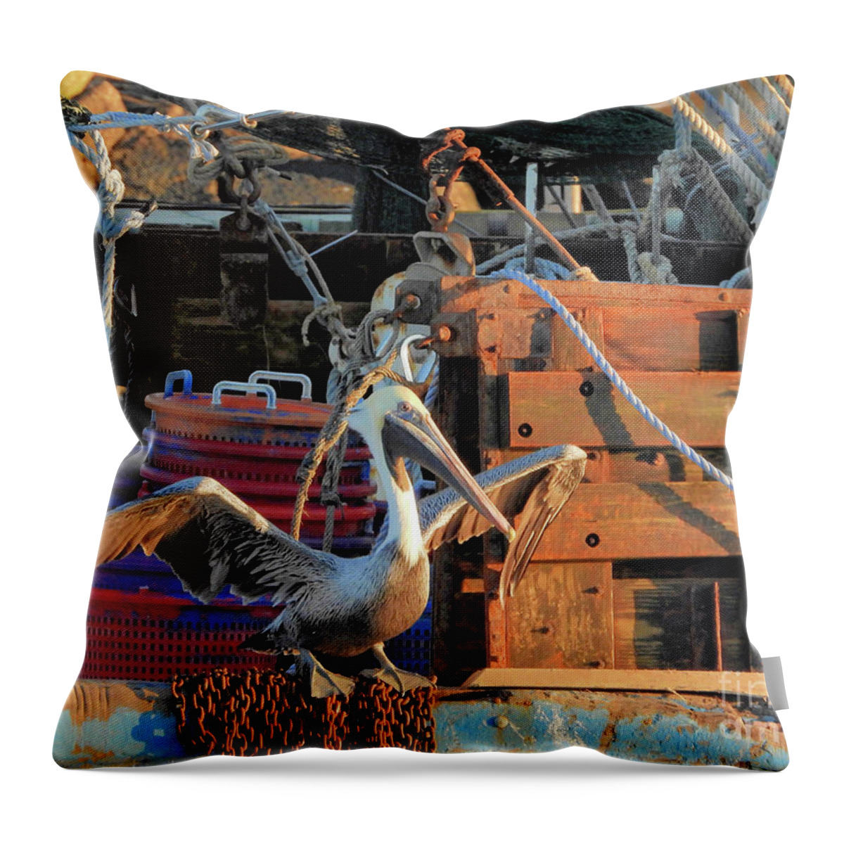 Pelicans Throw Pillow featuring the photograph Shem Creek Pelican by Scott Cameron