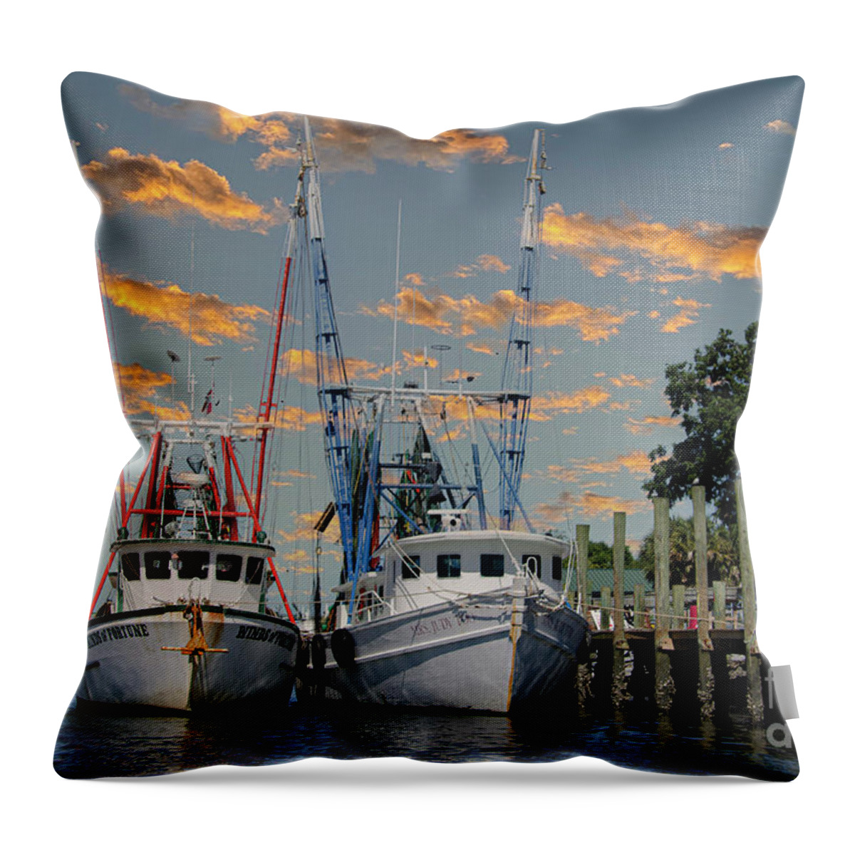 Winds Of Fortune Throw Pillow featuring the photograph Shem Creek - Winds of Fortune - Mrs. Judy Too by Dale Powell