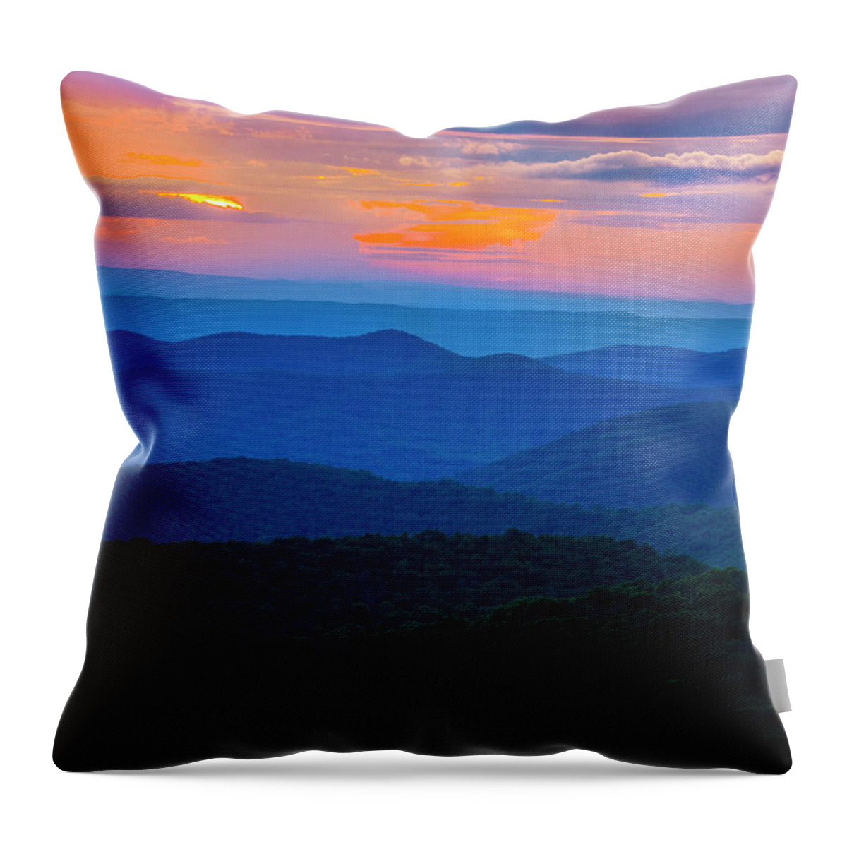 Blue Throw Pillow featuring the photograph Shenandoah Blues...And Orange by Mark Papke