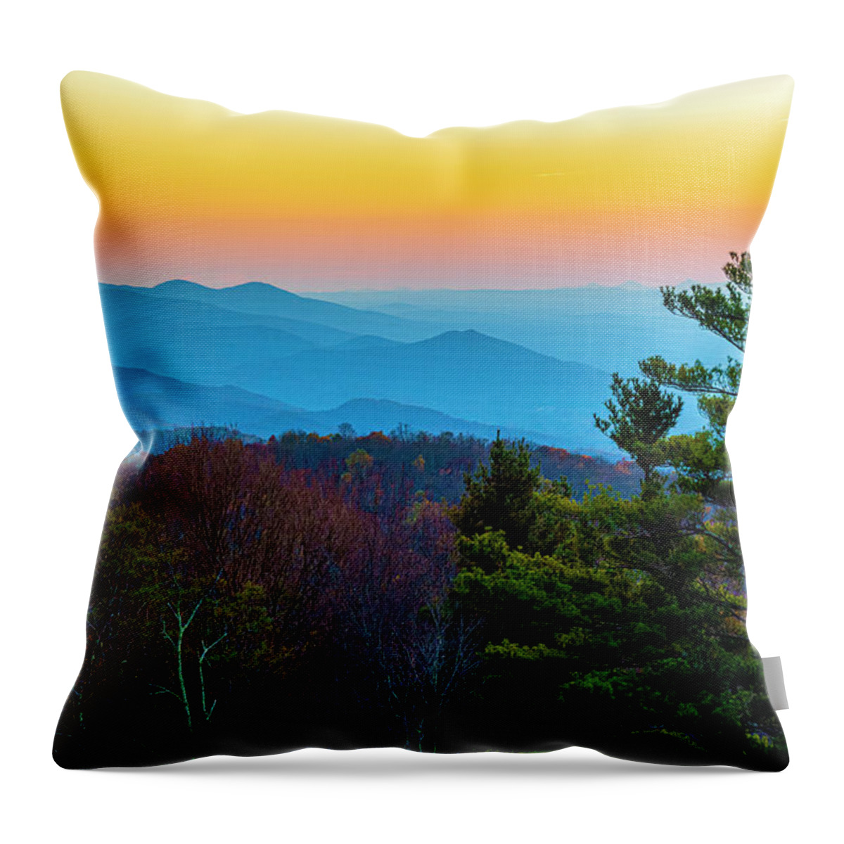 Blue Throw Pillow featuring the photograph Shenandoah Fall Sunset by Mark Papke