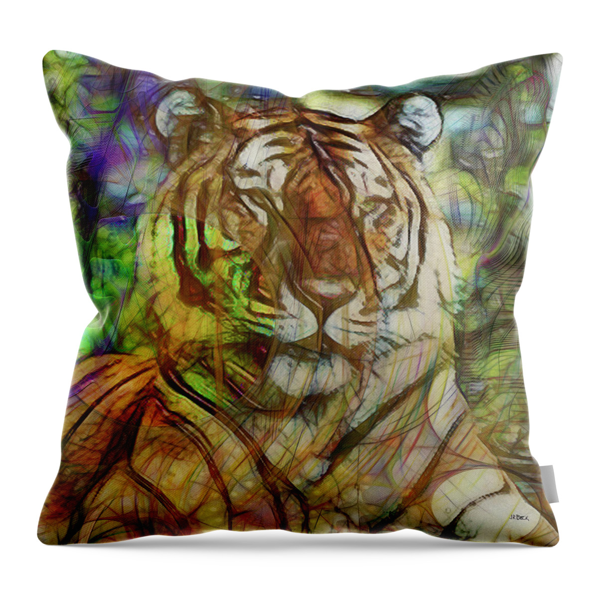 Tiger Throw Pillow featuring the digital art Shere Khan - Square Version by Studio B Prints