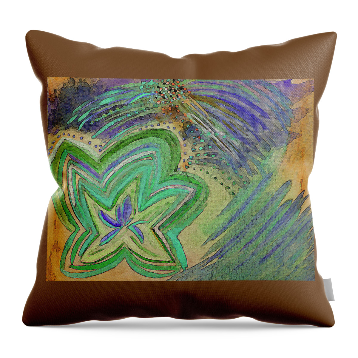 Star Throw Pillow featuring the painting Shining Star Green Blue Orange by Corinne Carroll