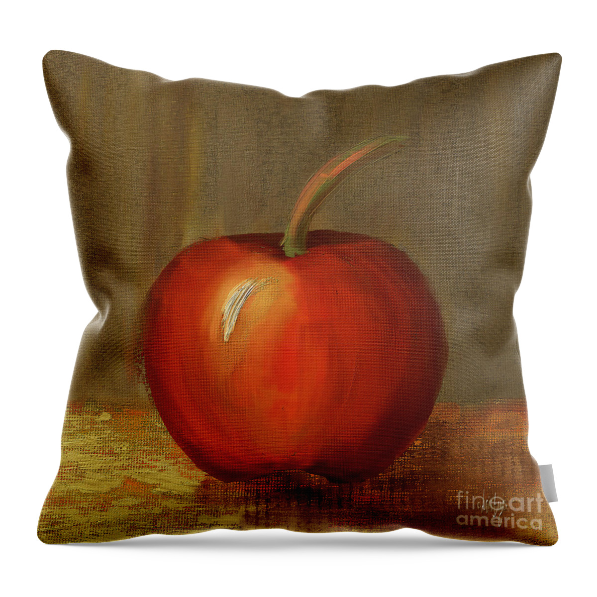 Food Throw Pillow featuring the digital art Shiny Red Apple by Lois Bryan