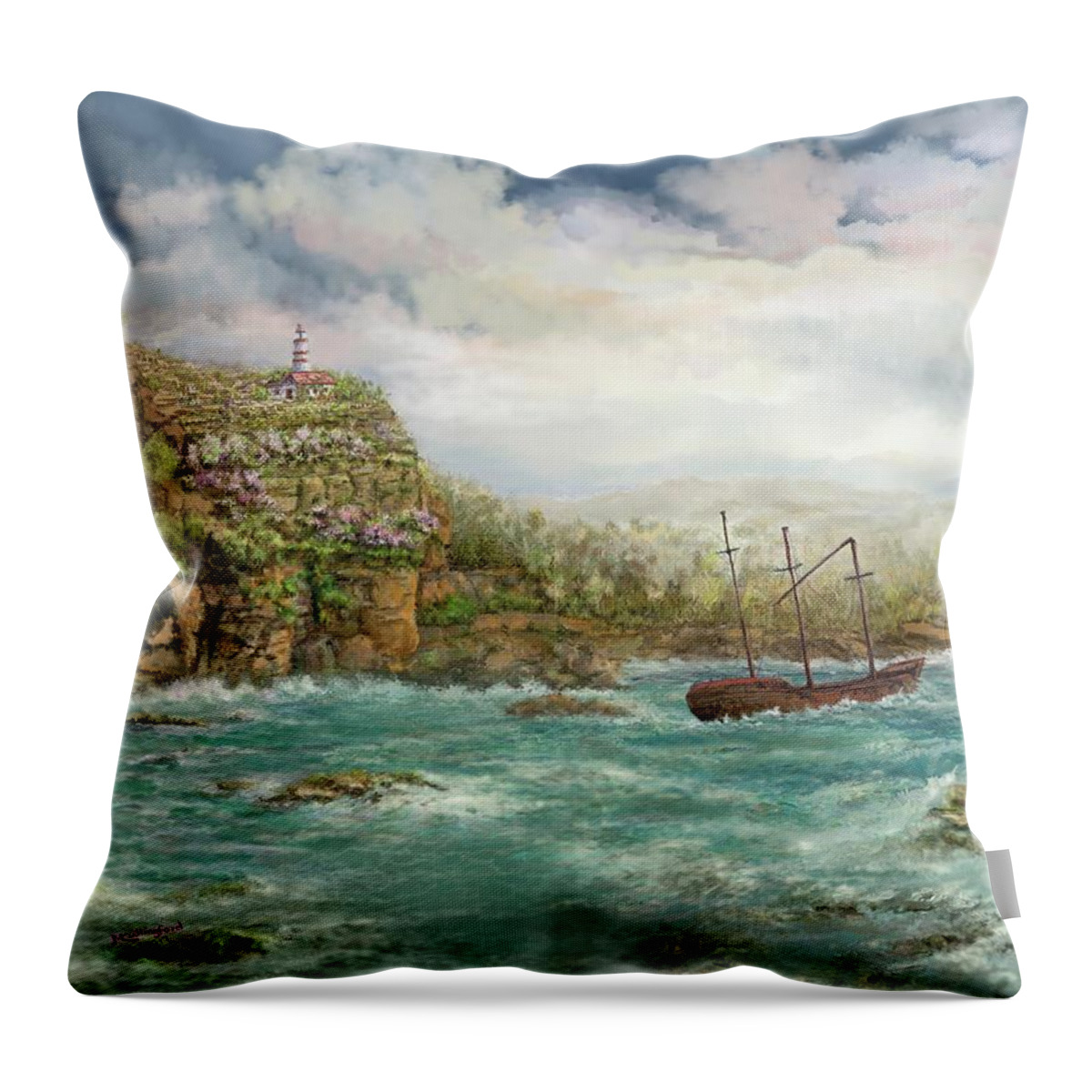 Landscape Throw Pillow featuring the digital art Shipwreck Shoal by Marilyn Cullingford