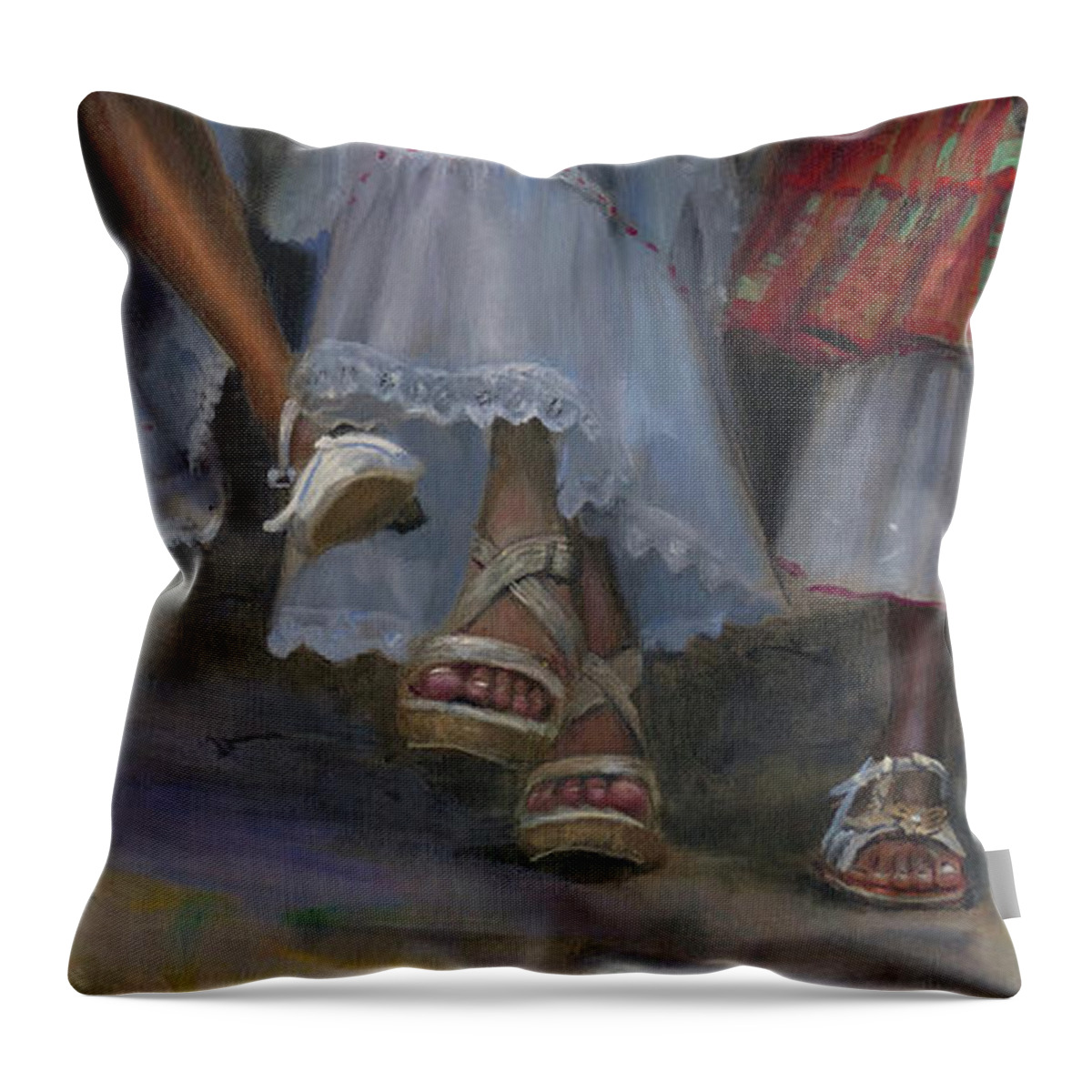 Shoes Throw Pillow featuring the painting Shoes #4 by Jonathan Guy-Gladding JAG