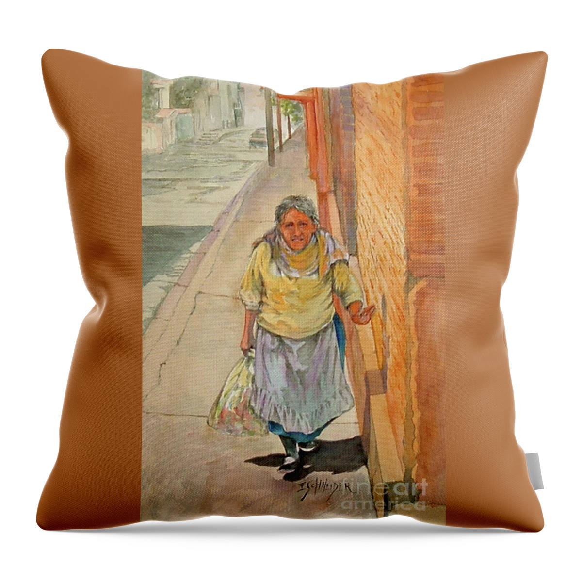 Old Woman Throw Pillow featuring the painting Shopper by Edie Schneider