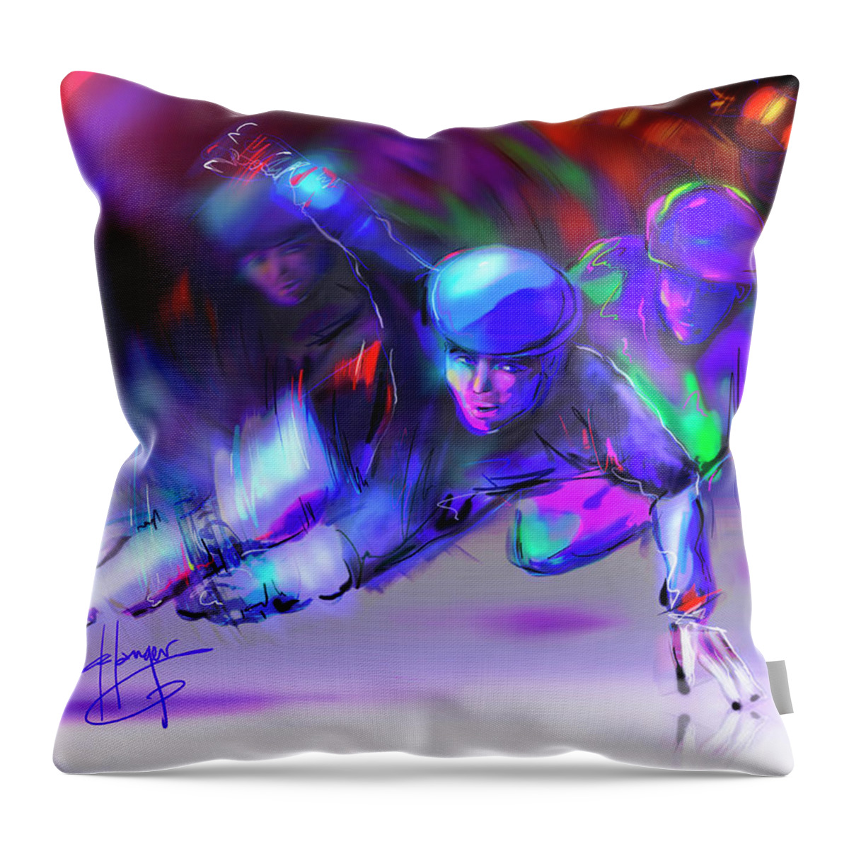 Ice Skating Throw Pillow featuring the painting Short Track by DC Langer