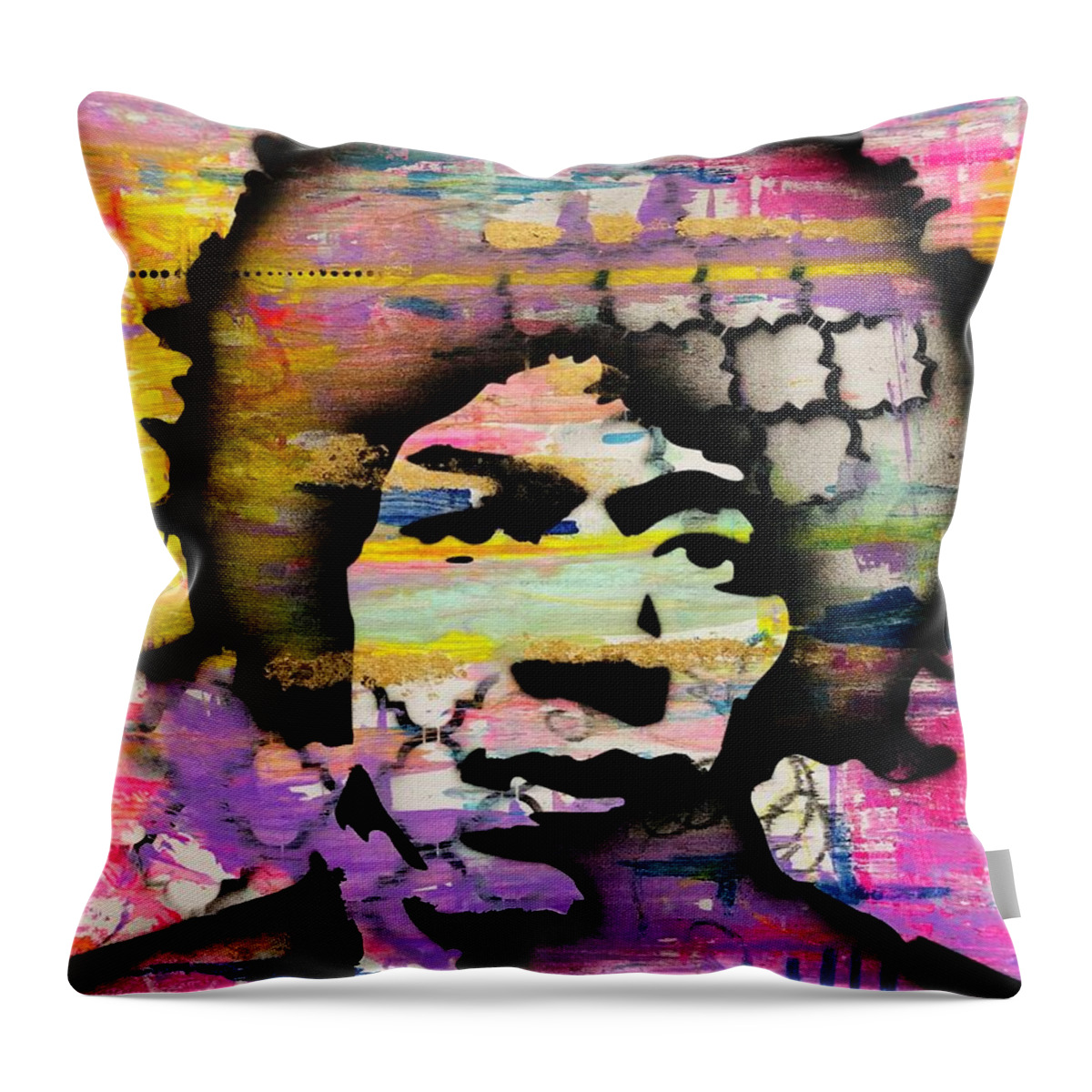 Jimi Hendrix Throw Pillow featuring the painting Show me your colors by Jayime Jean