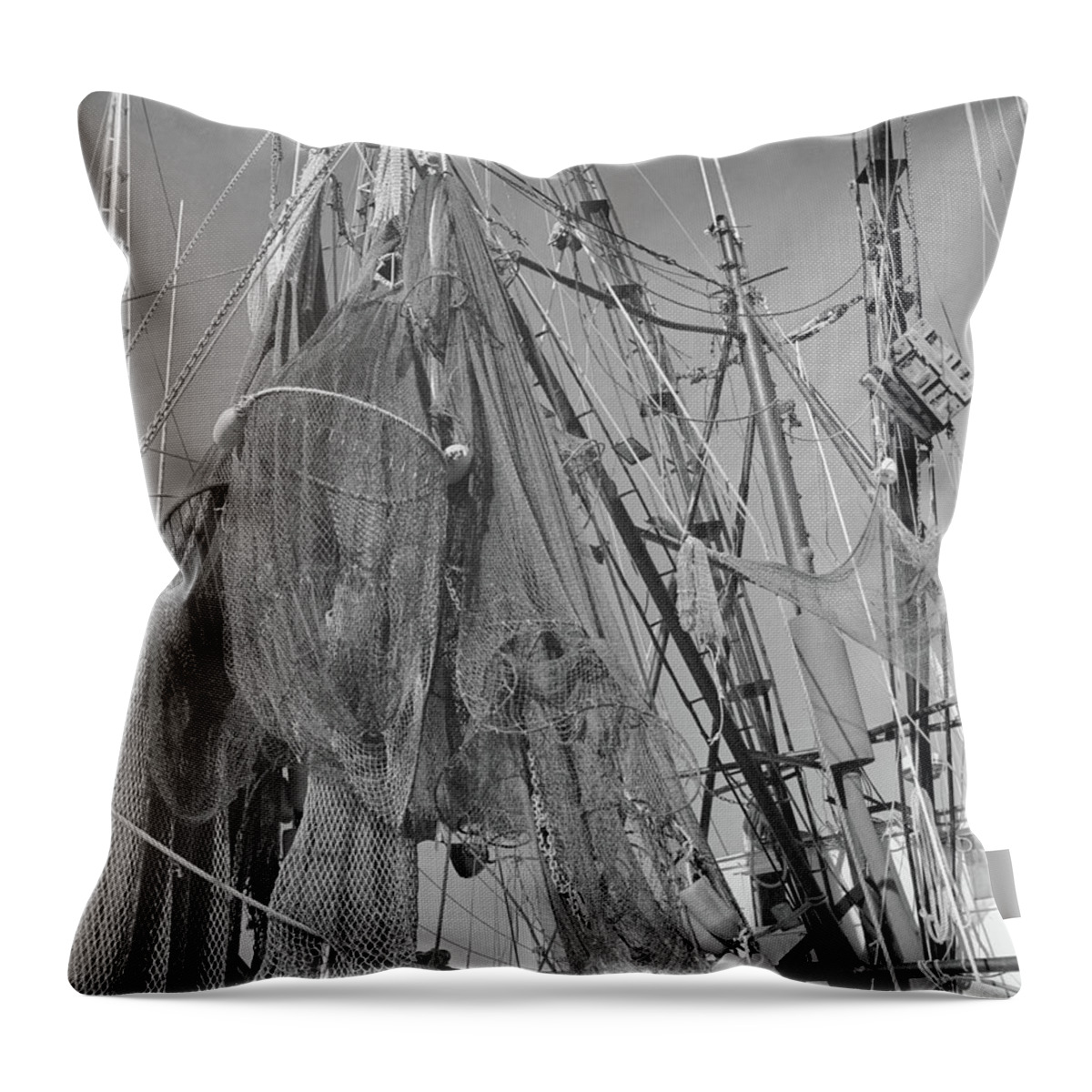 Shrimp Boat Throw Pillow featuring the photograph Shrimp Boat Rigging by John Simmons