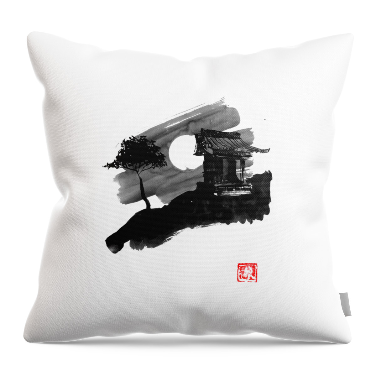 Shrine Throw Pillow featuring the drawing Shrine by Pechane Sumie