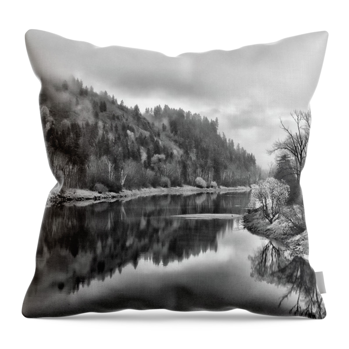 Grindrod Throw Pillow featuring the photograph Shuswap River Black and White by Allan Van Gasbeck