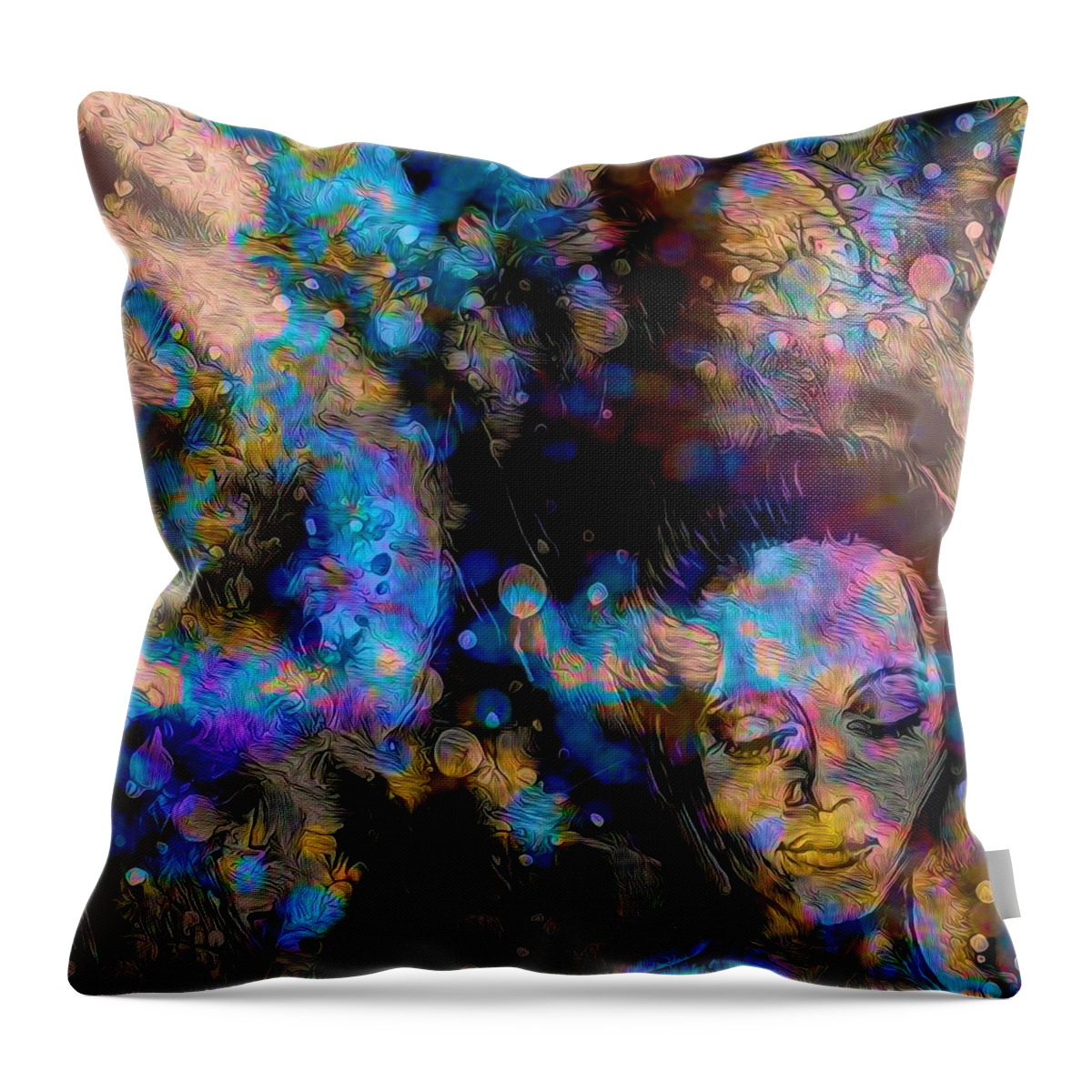 Fantasy Throw Pillow featuring the mixed media Shy Woman Illuminated With Fairy Lights by Joan Stratton