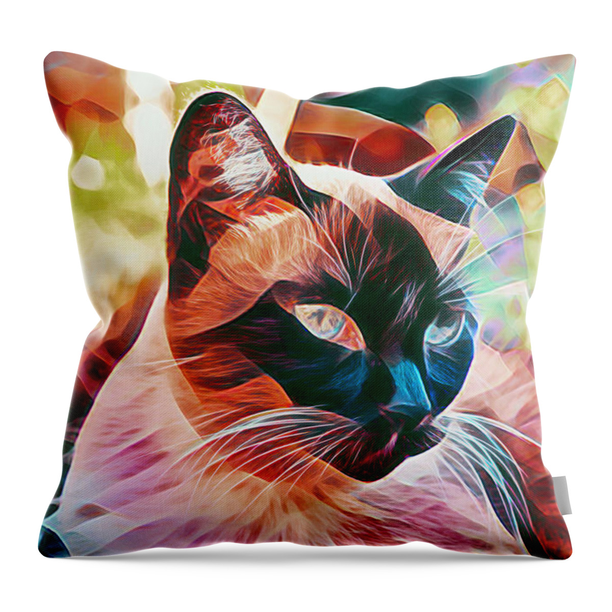 Cat Throw Pillow featuring the digital art Siamese Cat Abstract by Her Arts Desire