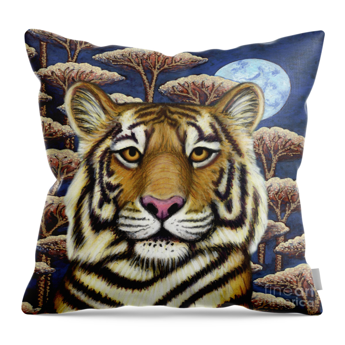 Tiger Throw Pillow featuring the painting Siberian Tiger Moon by Amy E Fraser