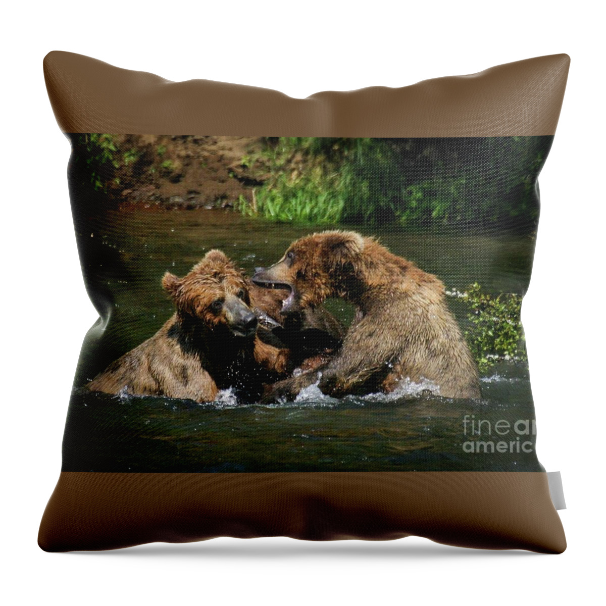 Bear Throw Pillow featuring the photograph Sibling feud by Ed Stokes