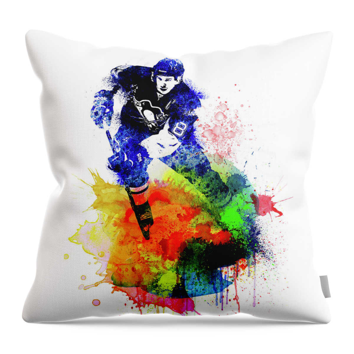 Sidney Crosby Throw Pillow featuring the digital art Sidney Crosby Watercolor I by Naxart Studio