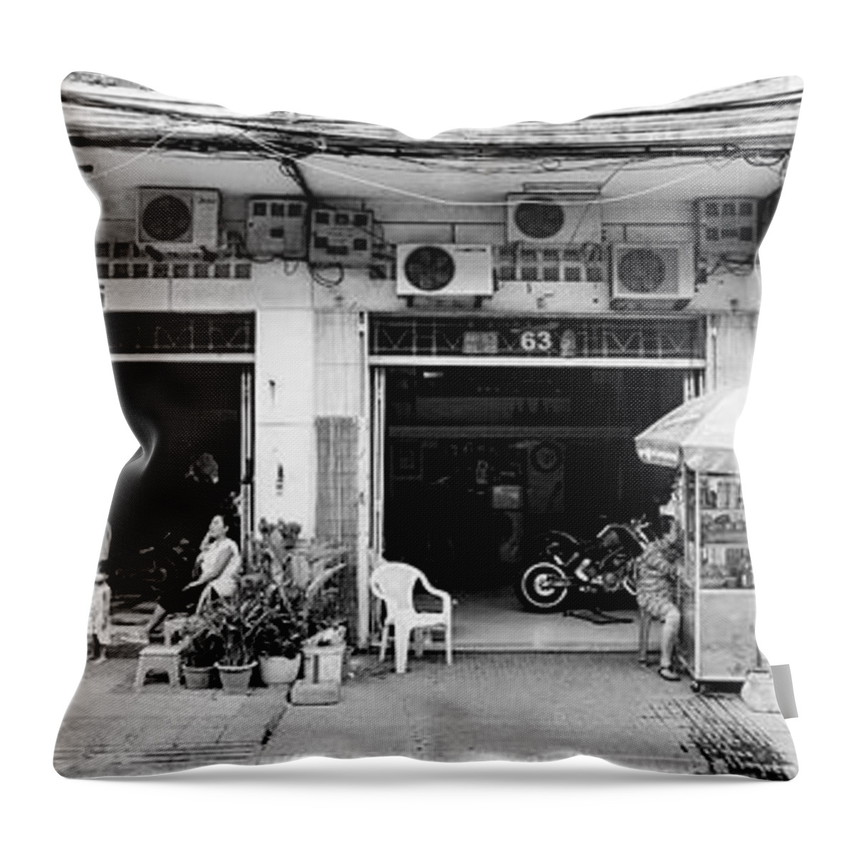 Panoramic Throw Pillow featuring the photograph Siem Reap street cambodia by Sonny Ryse