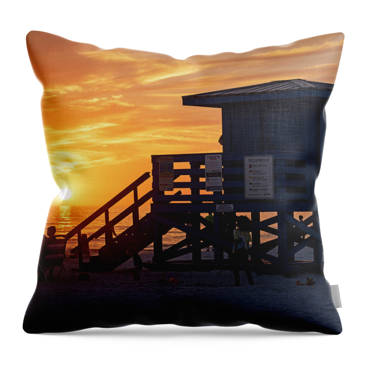 Siesta Throw Pillow featuring the photograph Siesta Key Beach Sunset Sarasota Florida Lifeguard House by Toby McGuire