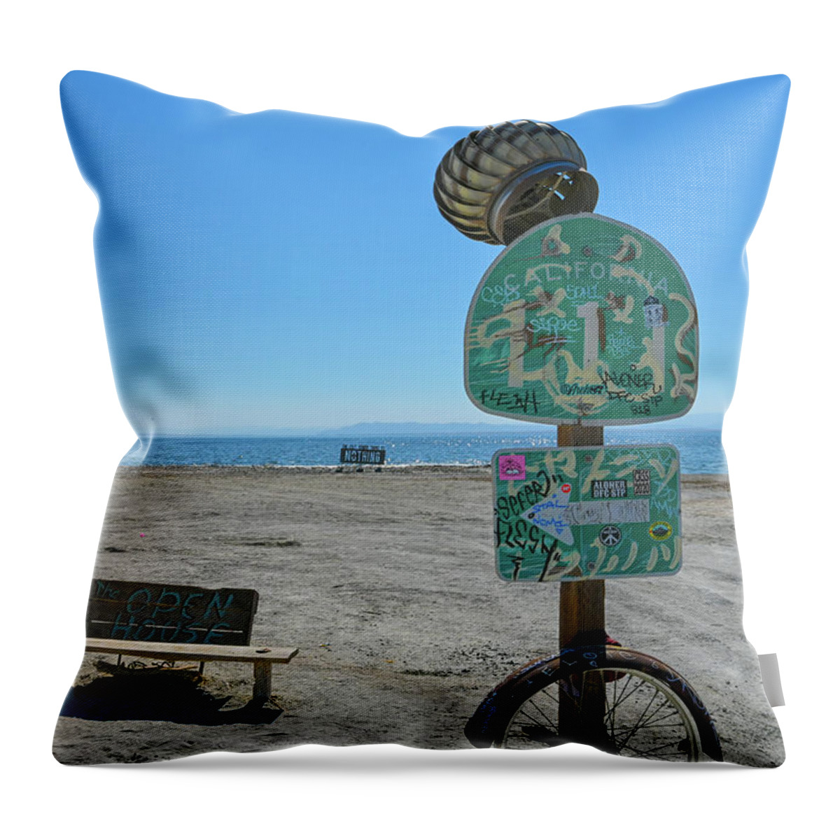 Bombay Beach Throw Pillow featuring the pyrography Signs of the Times by Chris Casas