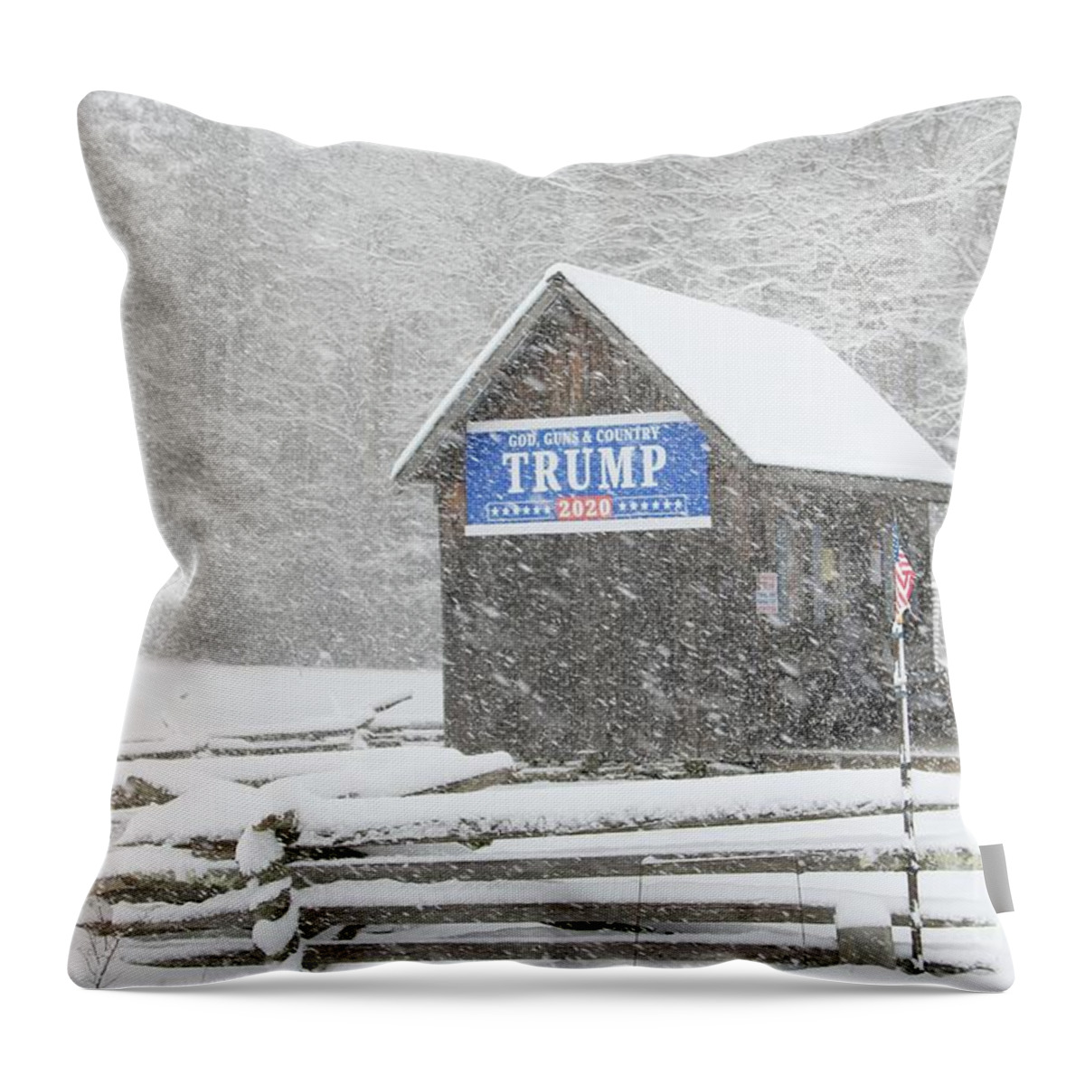 Donald Trump Throw Pillow featuring the photograph Silenced in the Snow by Benanne Stiens