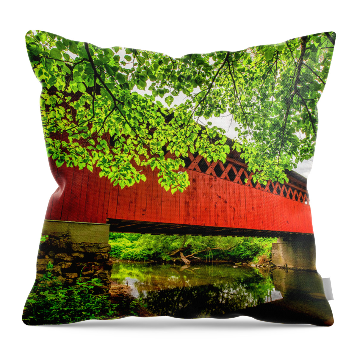 America Throw Pillow featuring the photograph Silk Covered Bridge by Andy Crawford