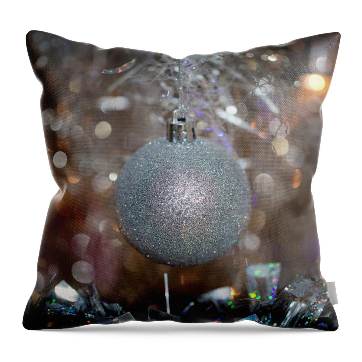 Silver Throw Pillow featuring the photograph Silver Ball on Silver Tree by Lora J Wilson