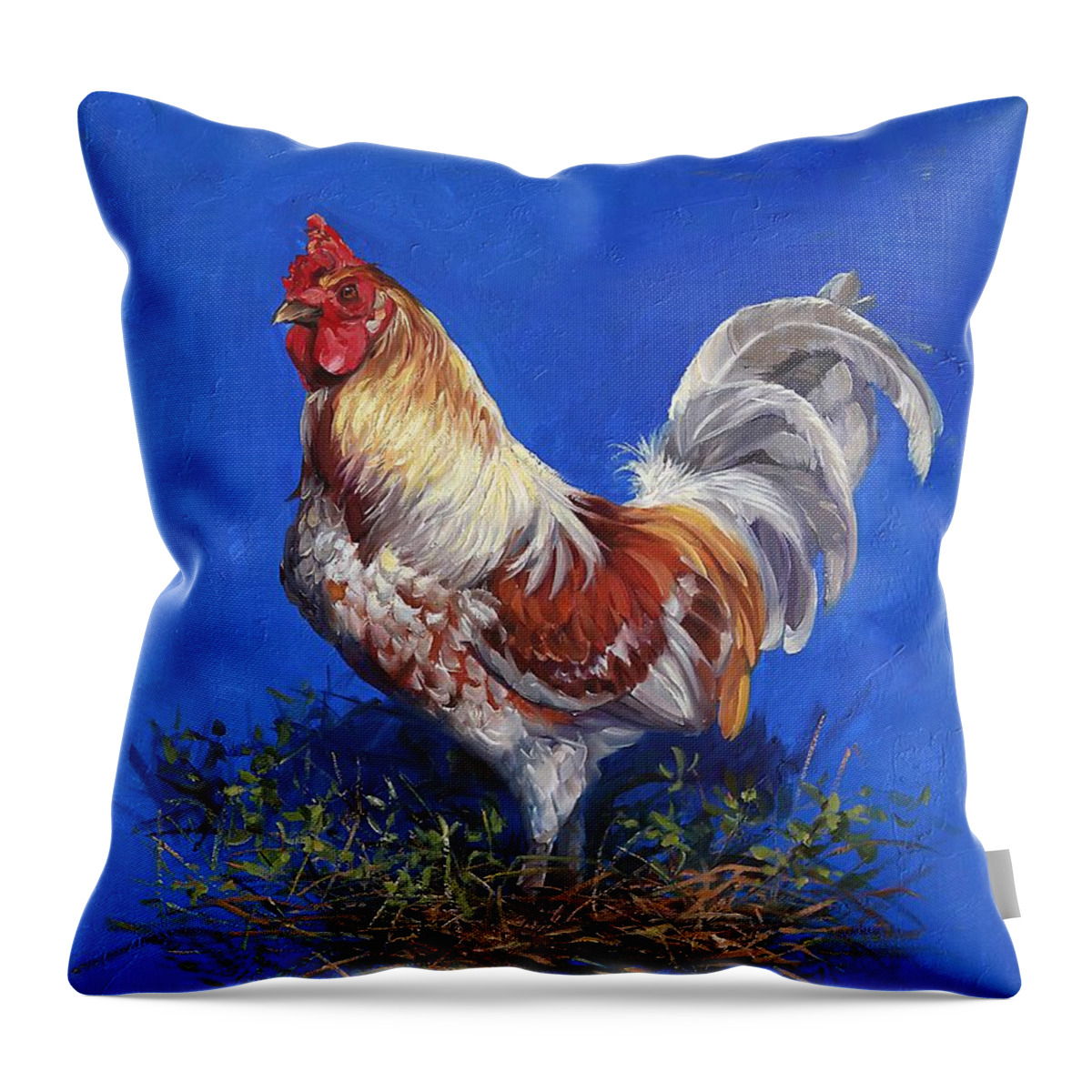 Animal Throw Pillow featuring the painting Silver Cockerel by Laurie Snow Hein