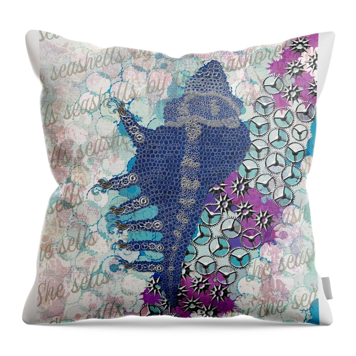 Seashell Throw Pillow featuring the digital art Silver Metal Lace Murex Seashell by Joan Stratton
