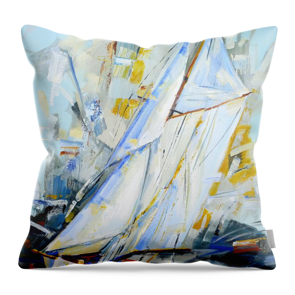 Sailboats Throw Pillow featuring the painting 	Silver sails by Iryna Kastsova