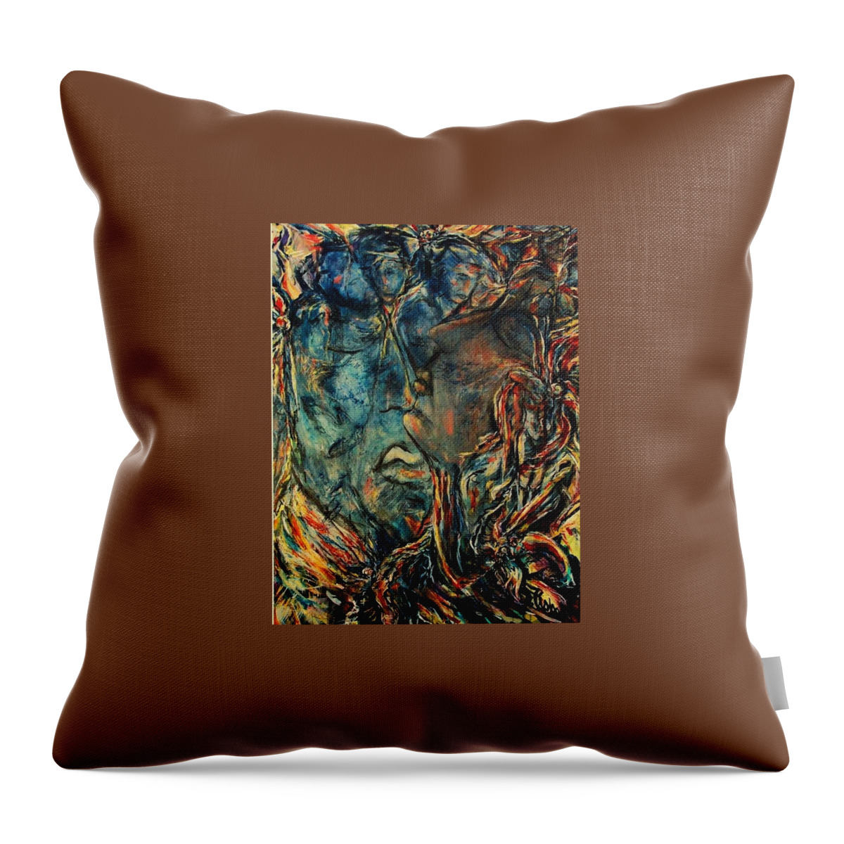 Portrait Throw Pillow featuring the painting Silver,and Blue by Dawn Caravetta Fisher