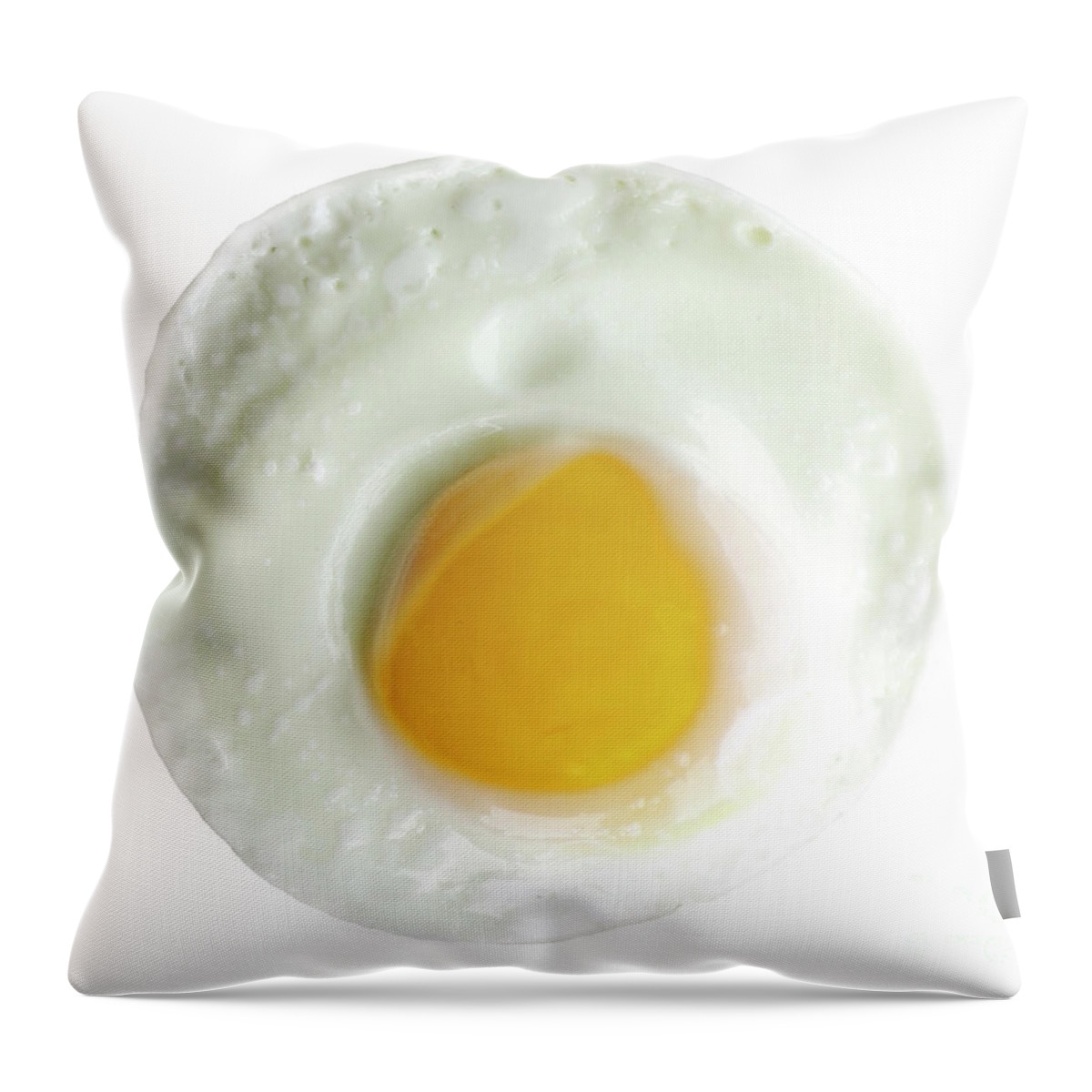 Sunny Side Throw Pillow featuring the photograph Single egg, sunny side up, isolated on white, perfect yolk in ce by Pete Klinger