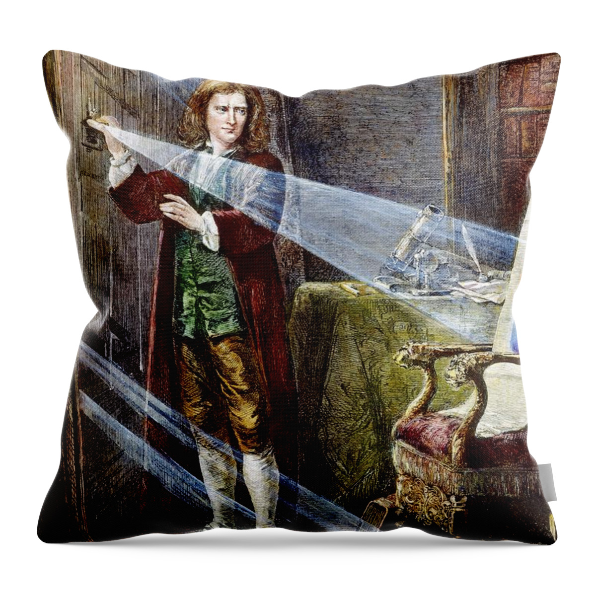 1666 Throw Pillow featuring the drawing Sir Isaac Newton by Granger