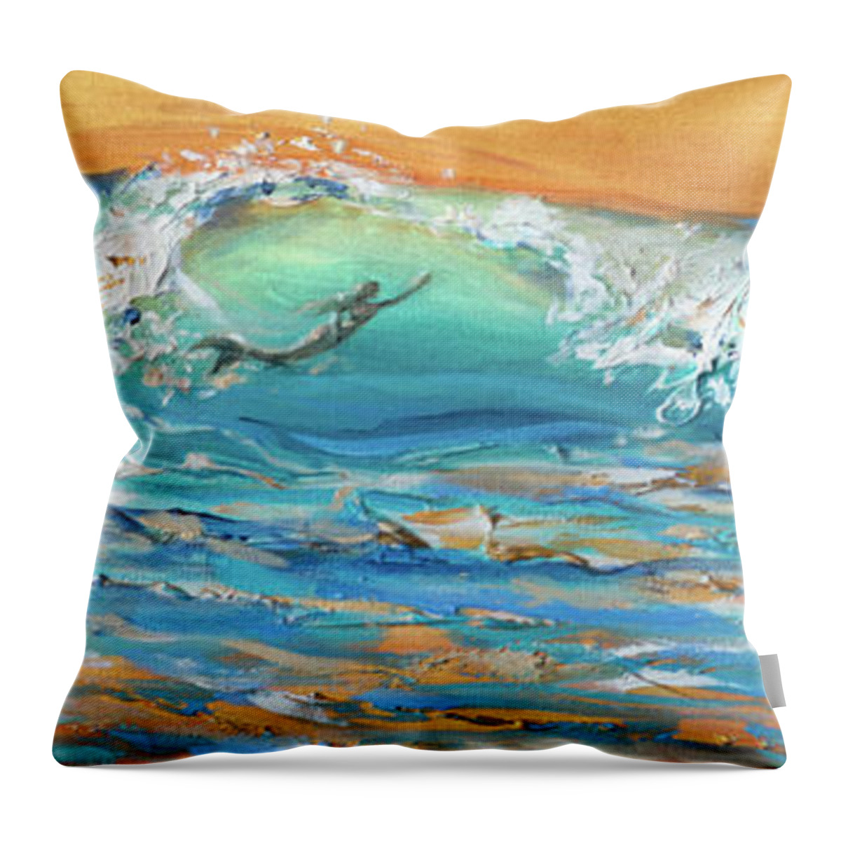 Ocean Throw Pillow featuring the painting Siren Surfing by Linda Olsen