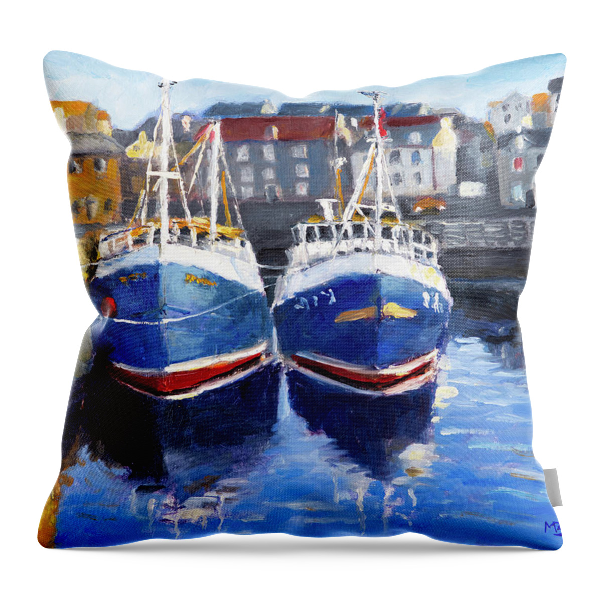 Scotland Throw Pillow featuring the painting Sister Ships in Scotland by Mike Bergen