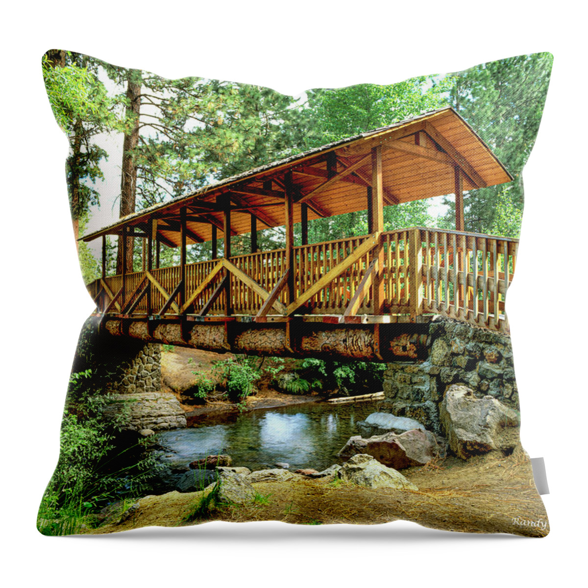 Usa Throw Pillow featuring the photograph Sisters Oregon Park Bridge by Randy Bradley