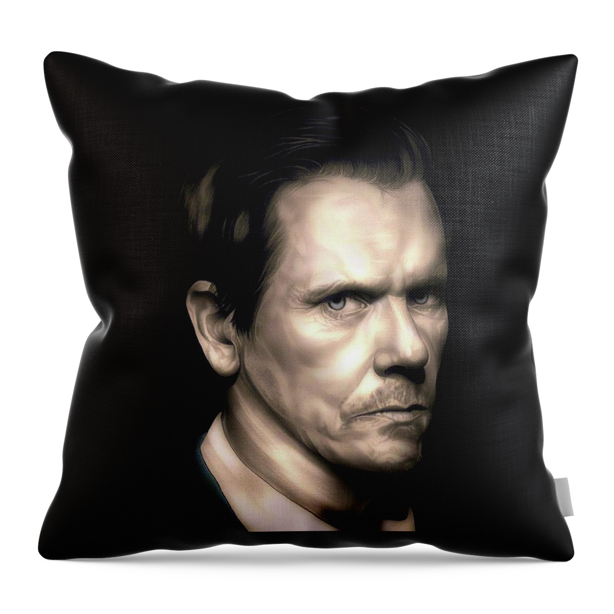 Kevin Bacon Throw Pillow featuring the drawing Six Degrees of Kevin Bacon by Fred Larucci