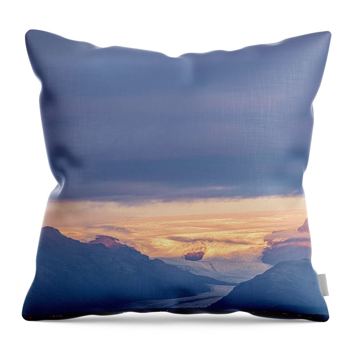 Skaftafellsjokull Throw Pillow featuring the photograph Skaftafellsjokull Glacier Tongue in Iceland at Sunset II by Alexios Ntounas