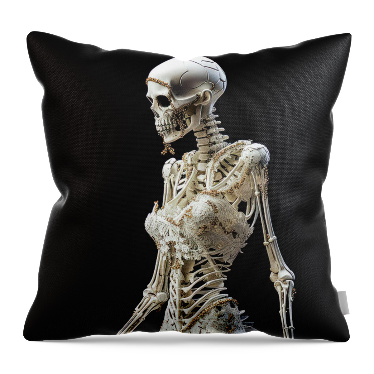 Skeleton Throw Pillow featuring the digital art Skeleton Bride 01 by Matthias Hauser
