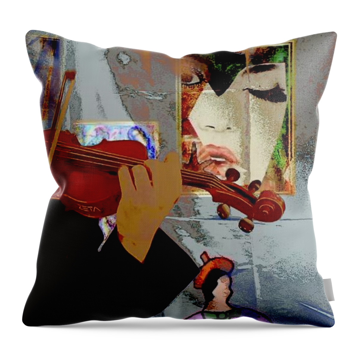 Skeletonichi Artist Throw Pillow featuring the mixed media Skeletonichi Artist by Bencasso Barnesquiat