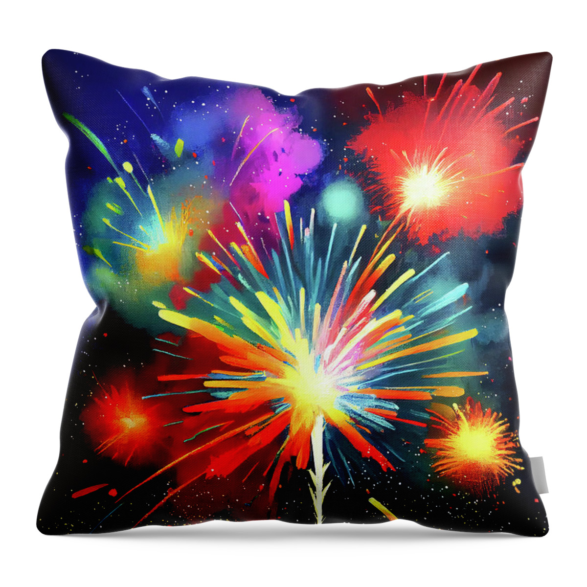 Abstract Throw Pillow featuring the digital art Skies Aglow With Fireworks by Mark E Tisdale